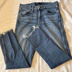 3x1 NYC 28 Straight Leg Medium Wash Raw Hem JEANS Ankle Classic Mom Y2K